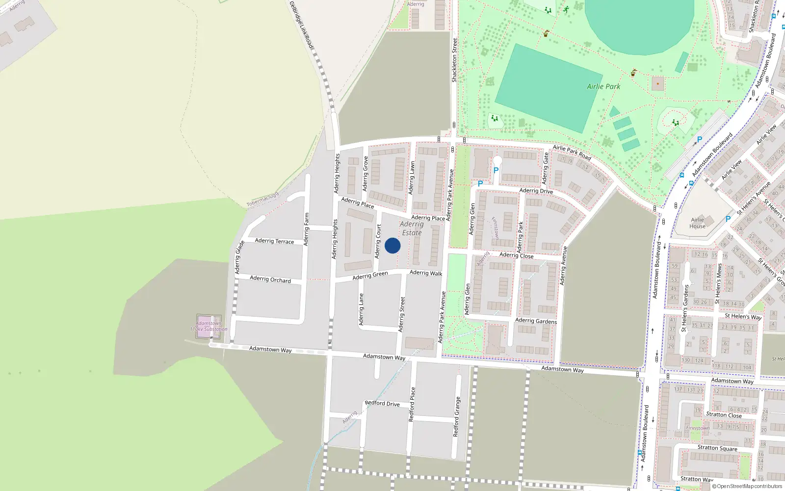 Overhead map showing the location of 12 Aderrig Green, Lucan