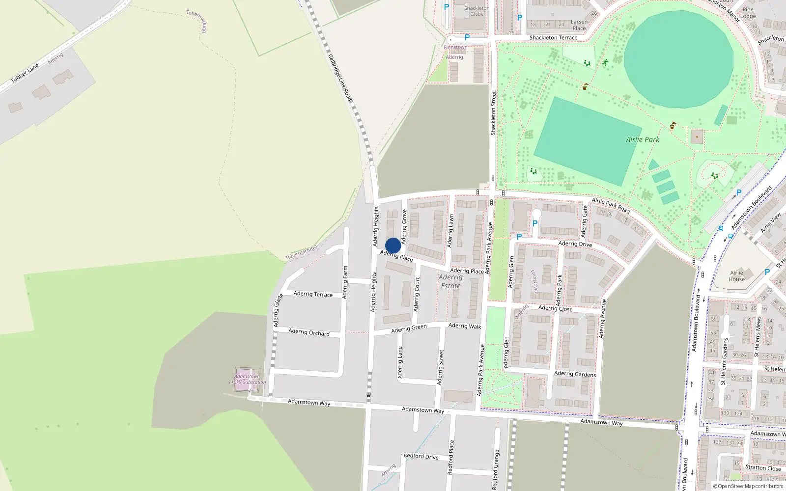 Overhead map showing the location of 12 Aderrig Grove, Lucan