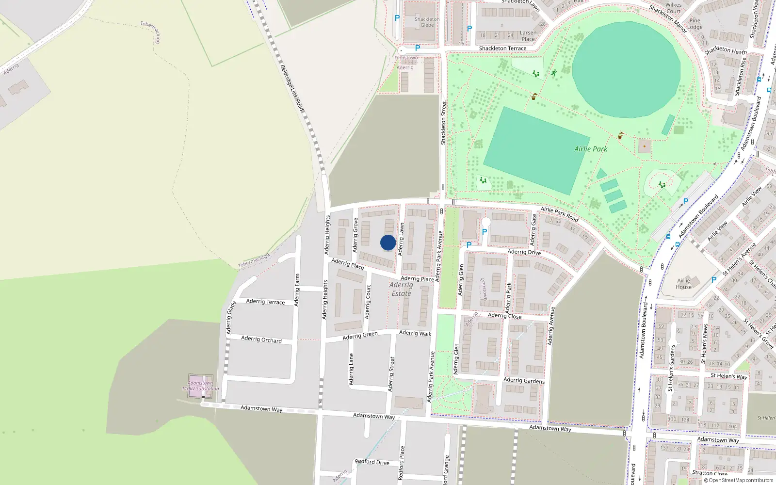 Overhead map showing the location of 12 Aderrig Lawn, Lucan