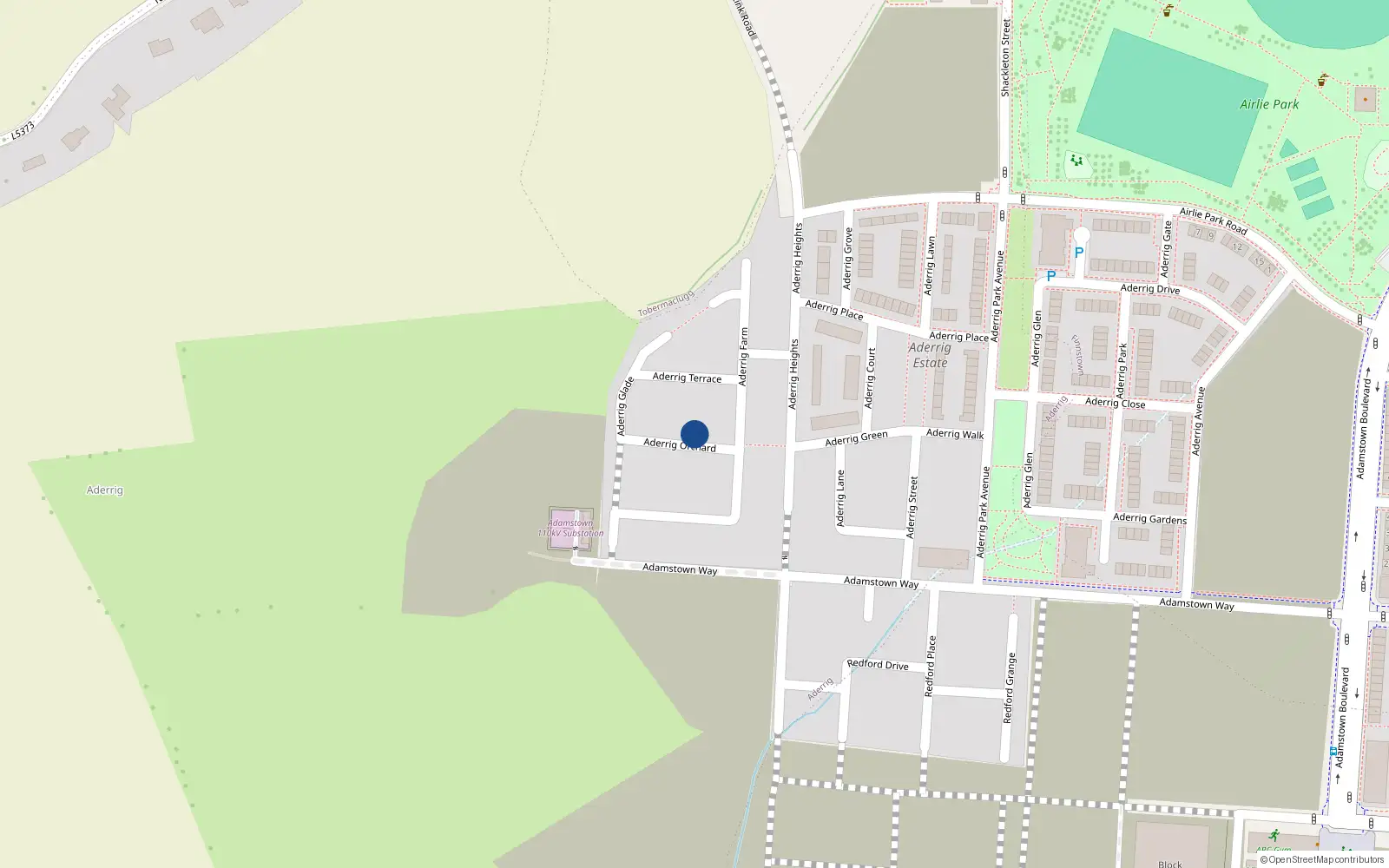 Overhead map showing the location of 12 Aderrig Orchard, Lucan