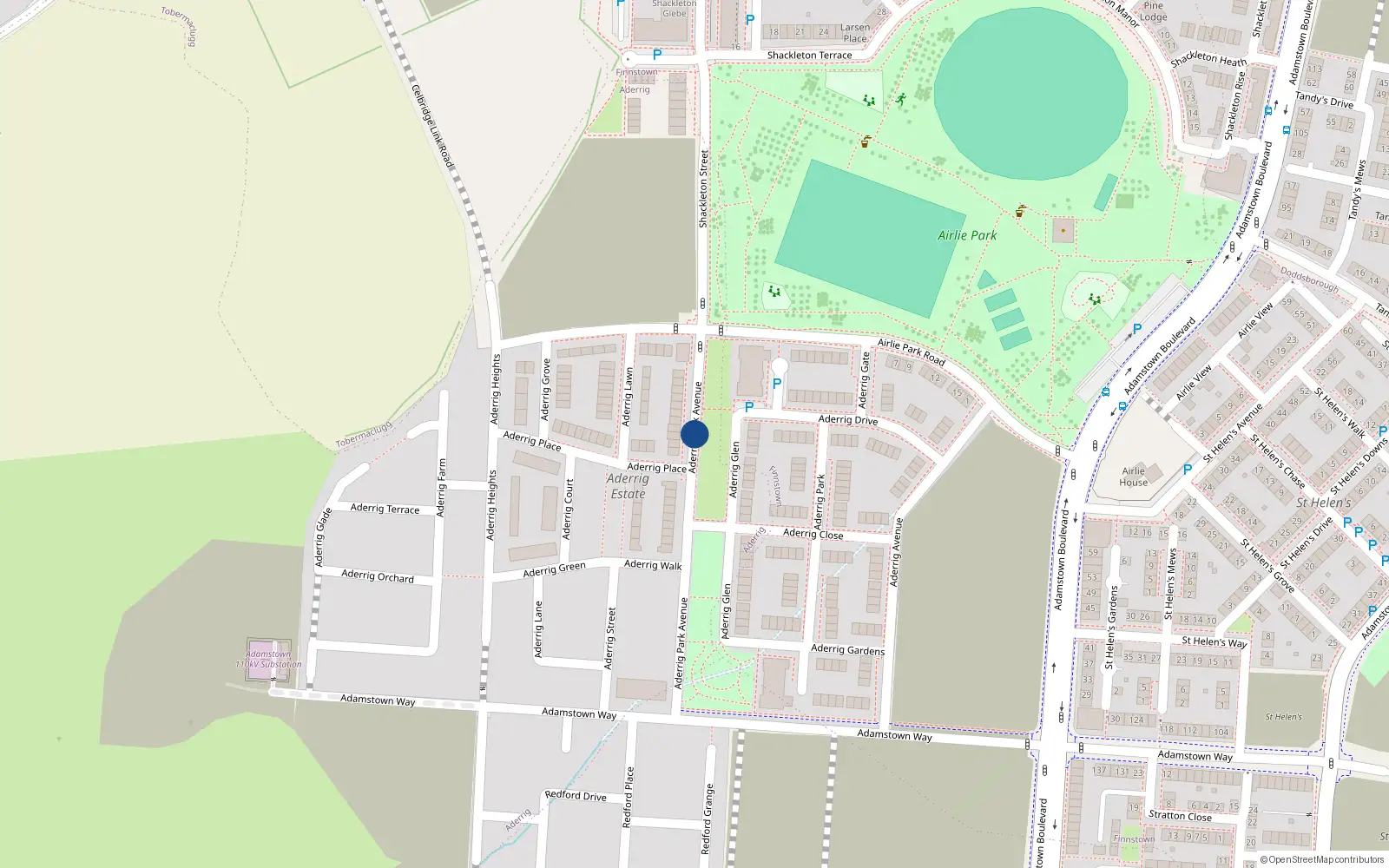 Overhead map showing the location of 12 Aderrig Park Avenue, Aderrig
