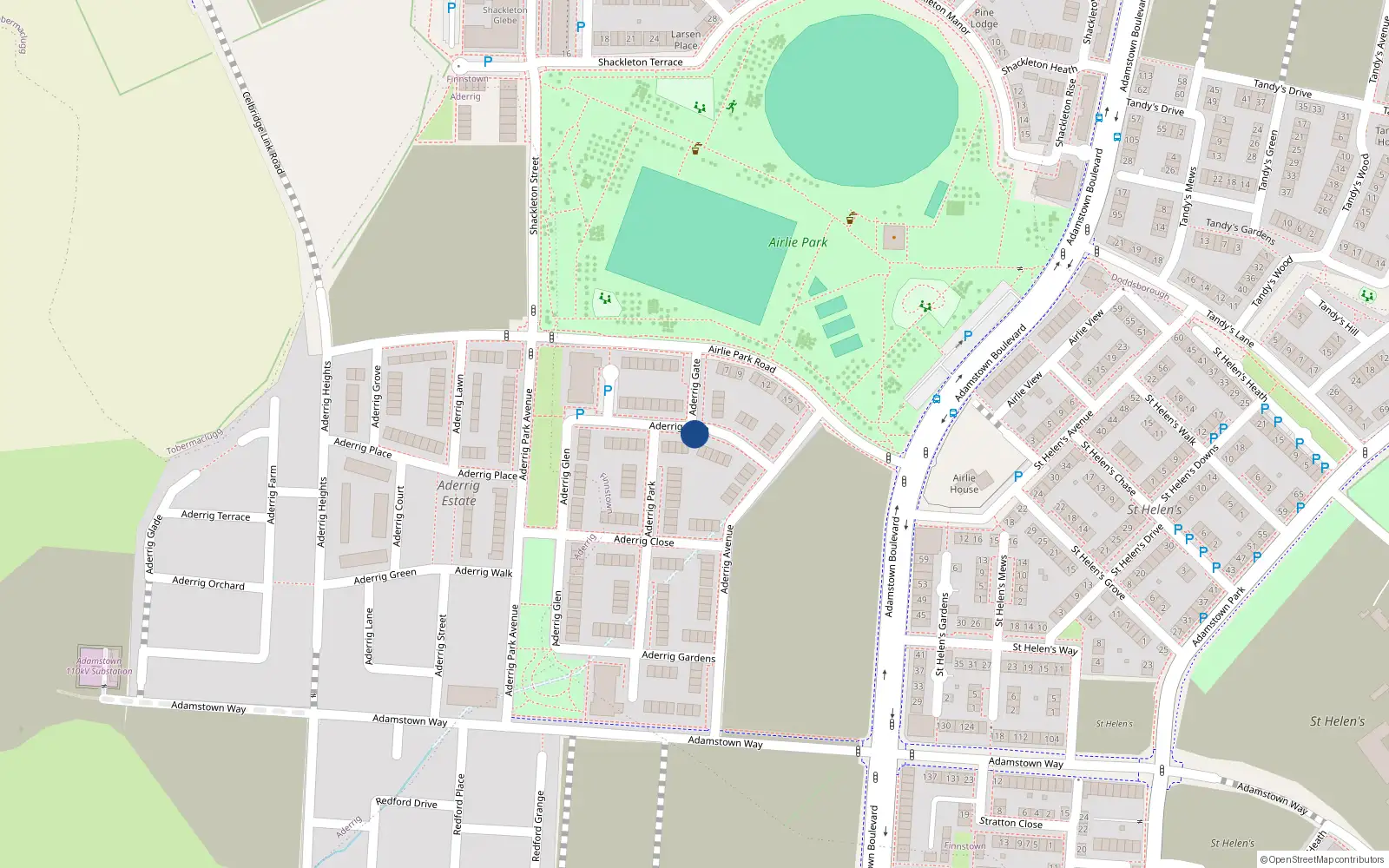 Overhead map showing the location of 12 Aderrig Drive, Lucan
