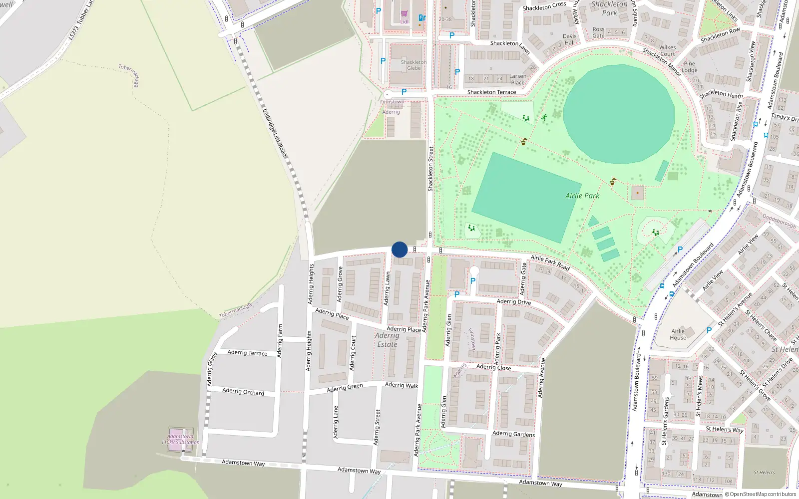 Overhead map showing the location of 12 Airlie Park Road West, Aderrig