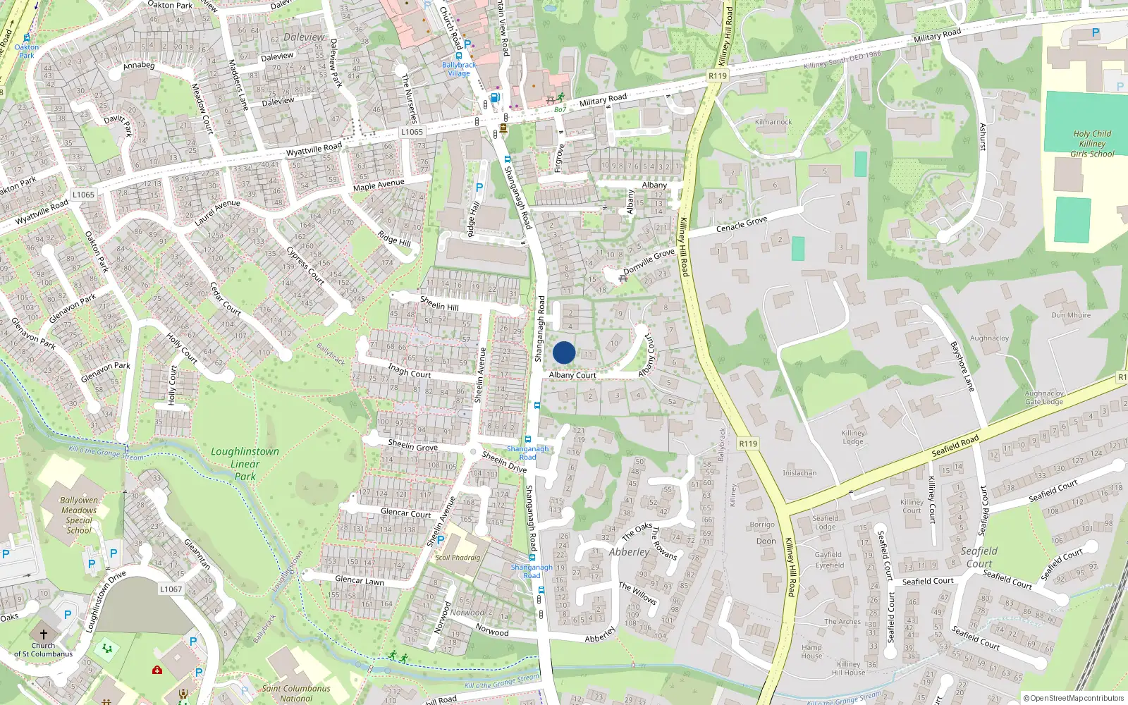 Overhead map showing the location of 12 Albany Court, Killiney