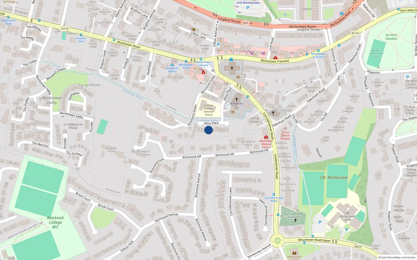 Overhead map showing the location of 12 Alma Park, Dublin