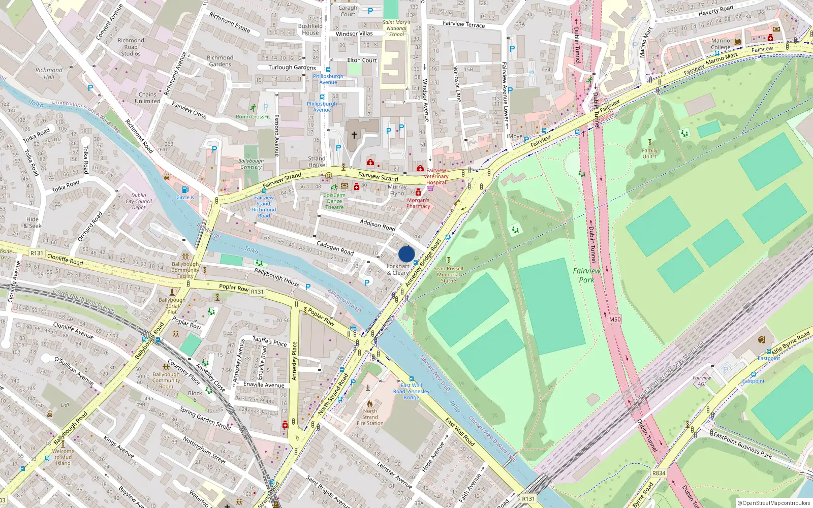 Overhead map showing the location of 12 Annesley Bridge Road, Dublin 3