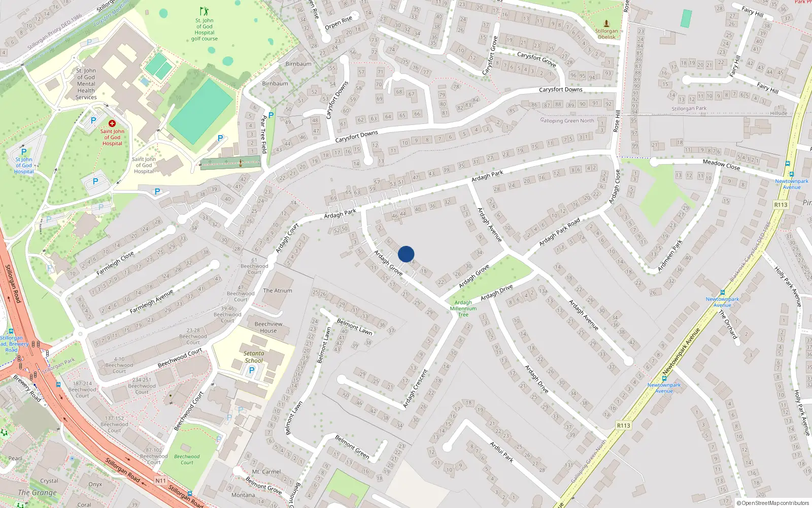 Overhead map showing the location of 12 Ardagh Grove, Blackrock