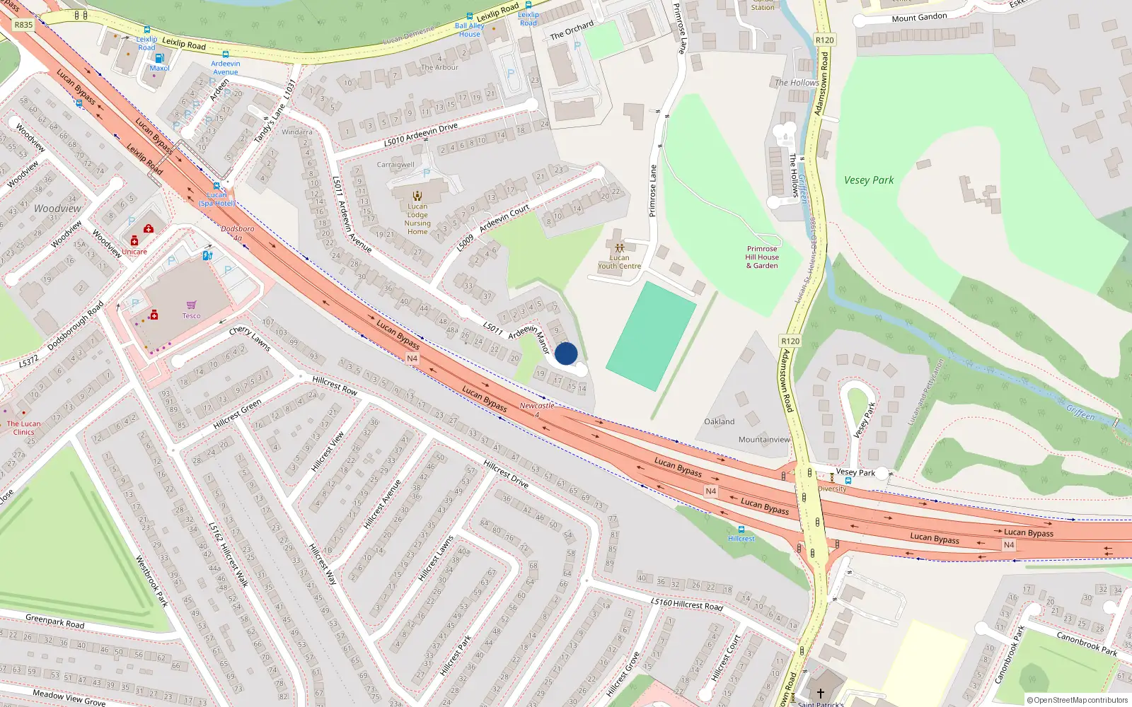 Overhead map showing the location of 12 Ardeevin Manor, Lucan