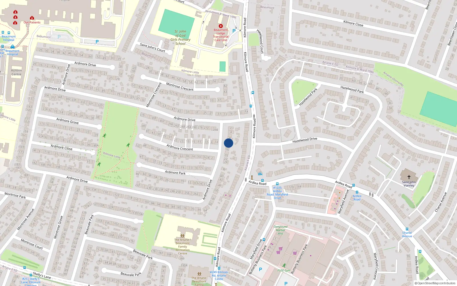 Overhead map showing the location of 12 Ardmore Drive, Dublin 5