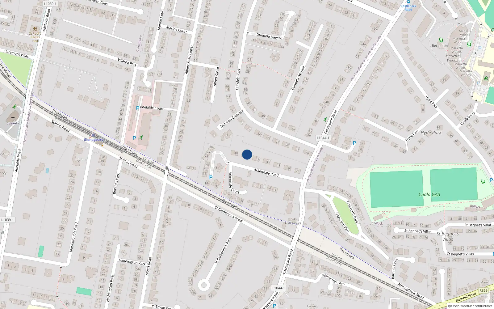 Overhead map showing the location of 12 Arkendale Road, Dublin
