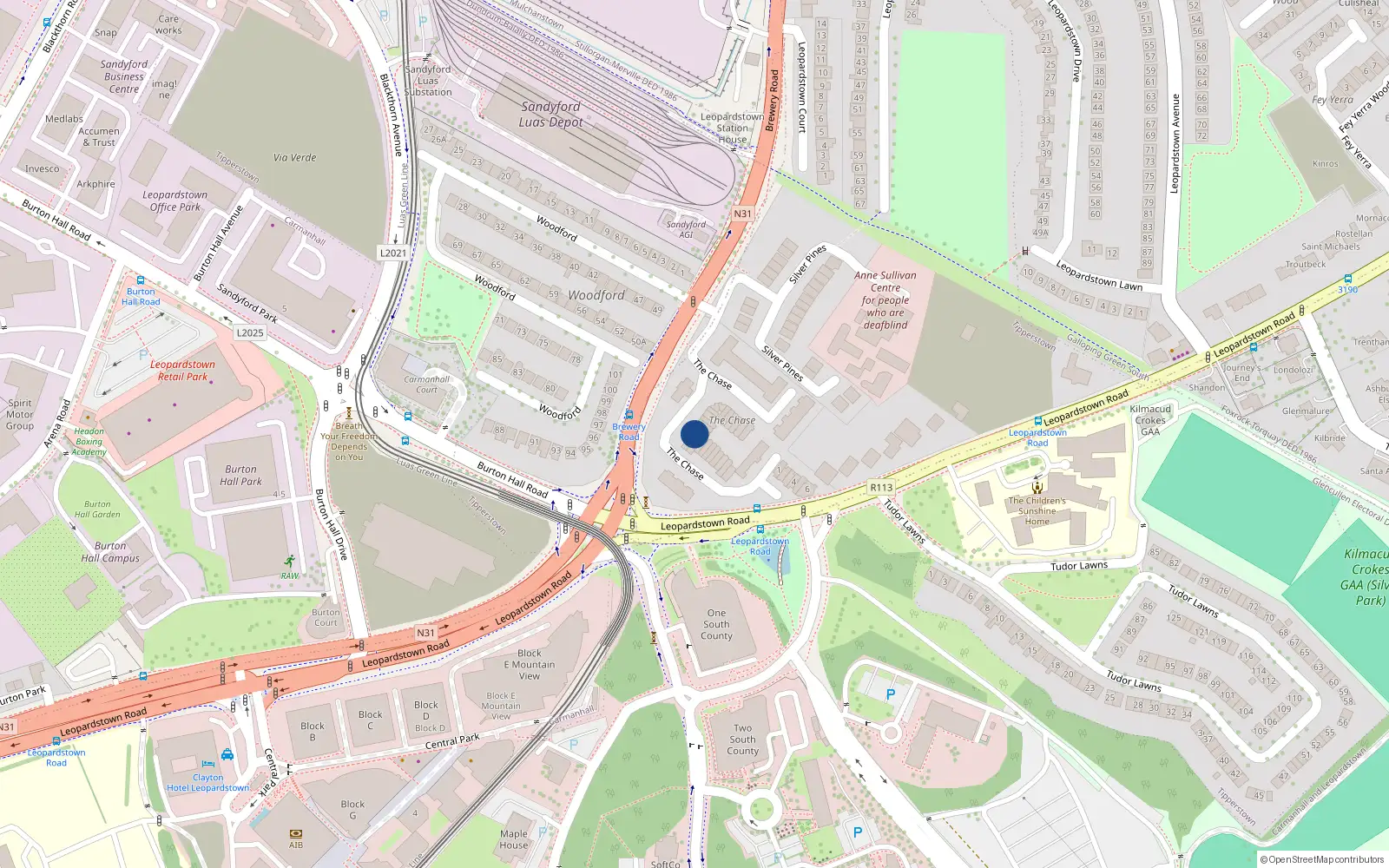 Overhead map showing the location of 12 Arkle Square, Brewery Road, Blackrock