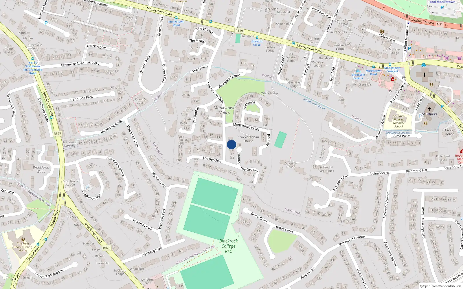 Overhead map showing the location of 12 Arundel, Monkstown Valley, Monkstown