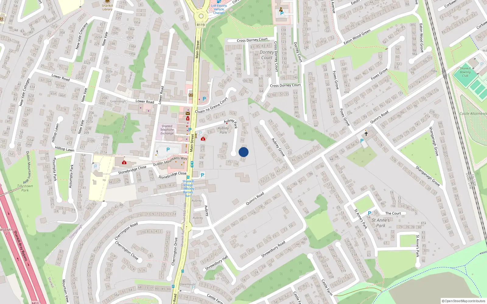 Overhead map showing the location of 12 Aubrey Park, Dublin
