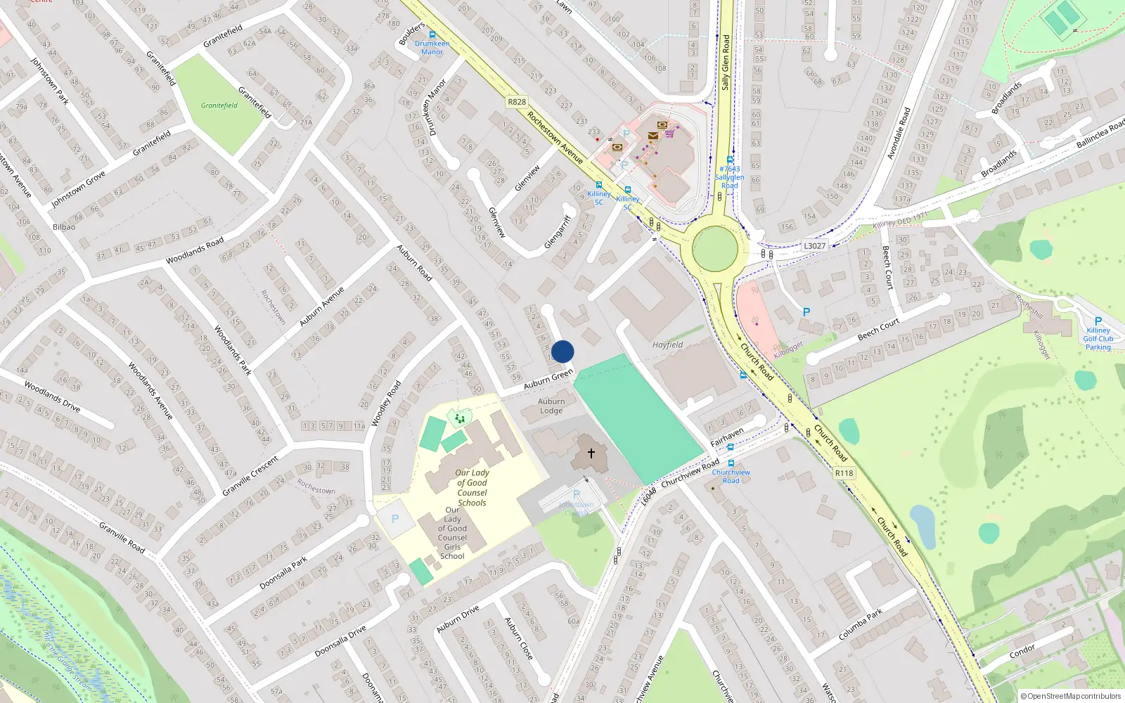 Overhead map showing the location of 12 Auburn Green, Dun Laoghaire
