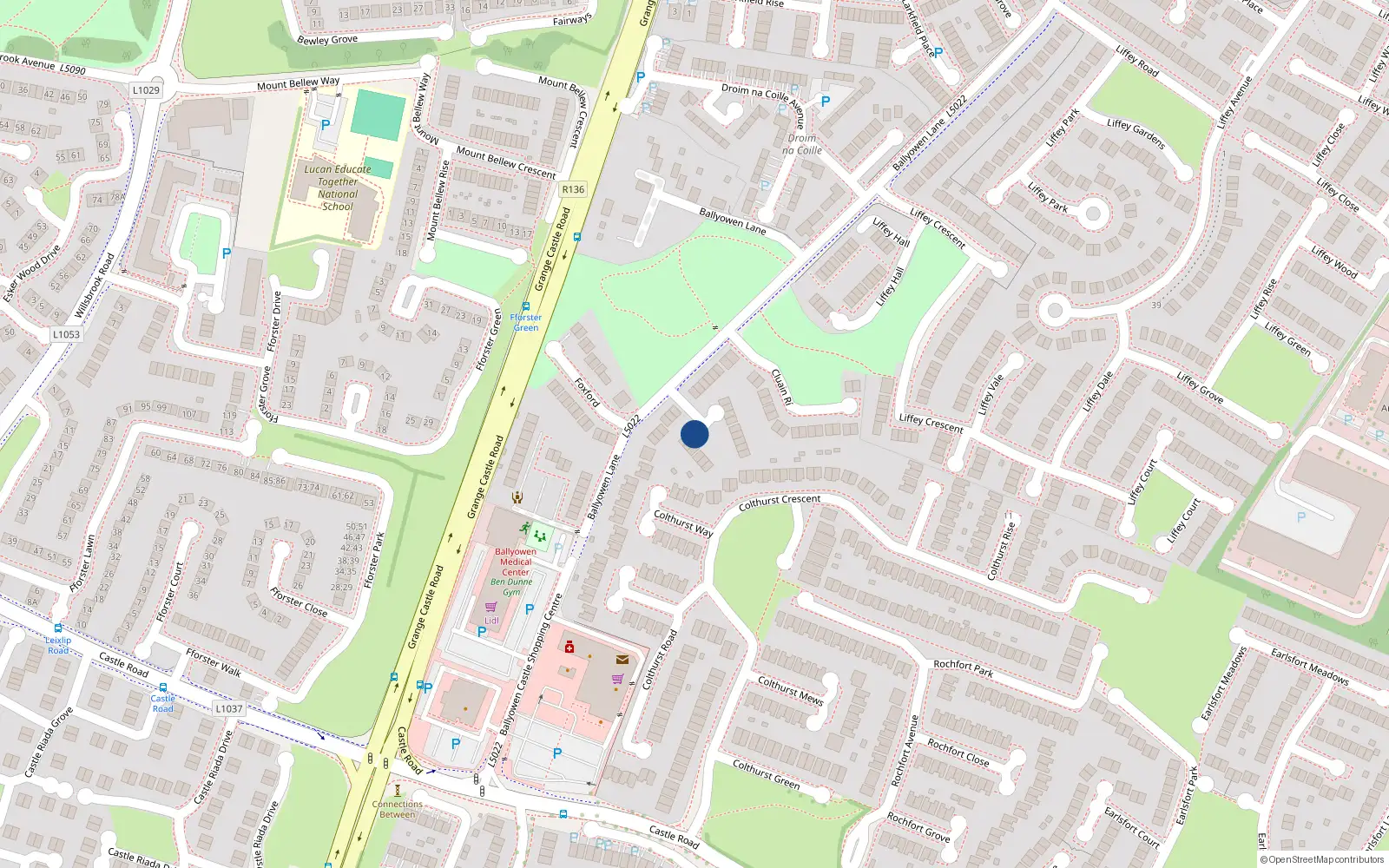 Overhead map showing the location of 12 Ballyowen Square, Lucan