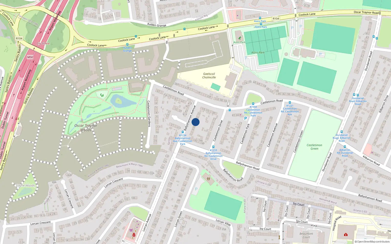 Overhead map showing the location of 12 Ballyshannon Avenue, Dublin 5