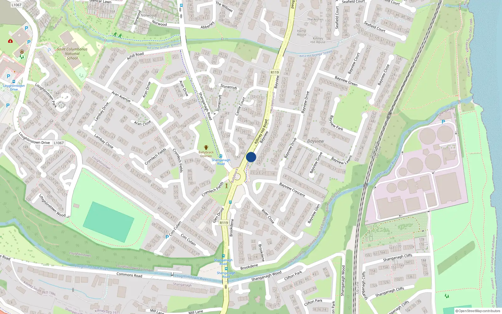 Overhead map showing the location of 12 Bayview, Killiney