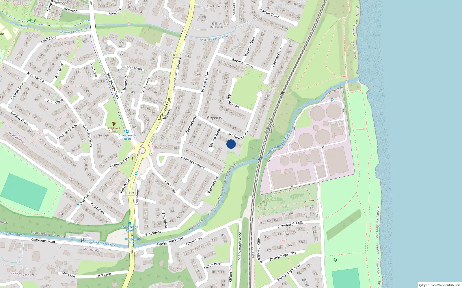 Overhead map showing the location of 12 Bayview Lawns, Killiney, Dublin