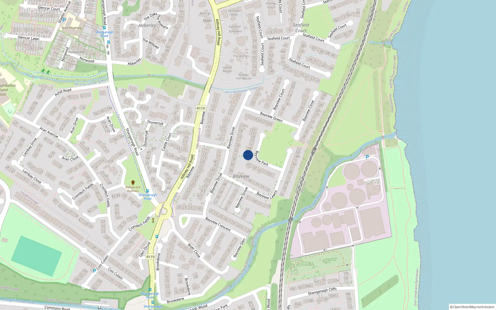 Overhead map showing the location of 12 Bayview Park, Killiney, Dublin