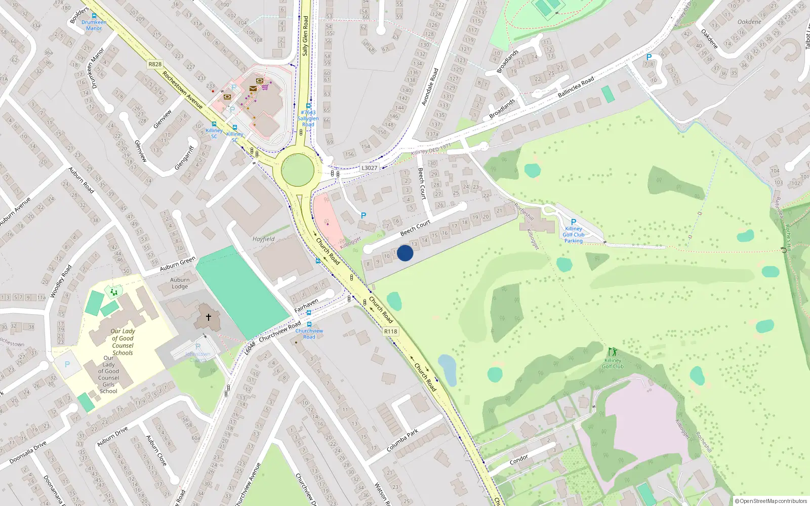 Overhead map showing the location of 12 Beech Court, Killiney, Dublin