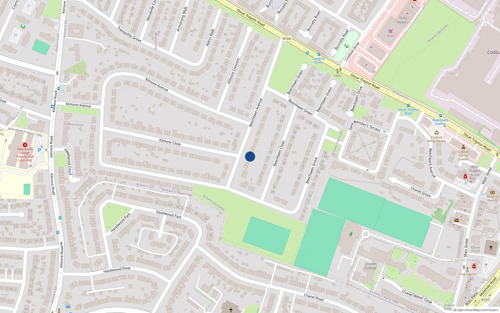 Overhead map showing the location of 12, 12 Beechlawn Avenue, Dublin 5