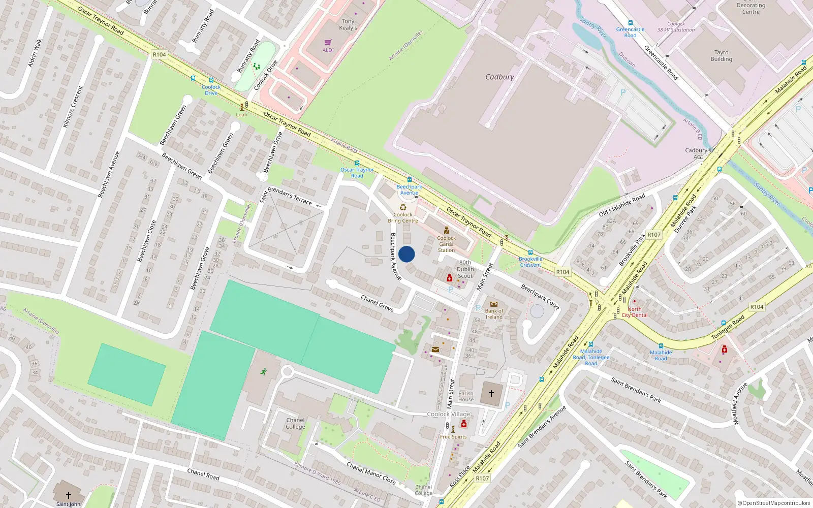 Overhead map showing the location of 12 Beechpark Avenue, Dublin 5