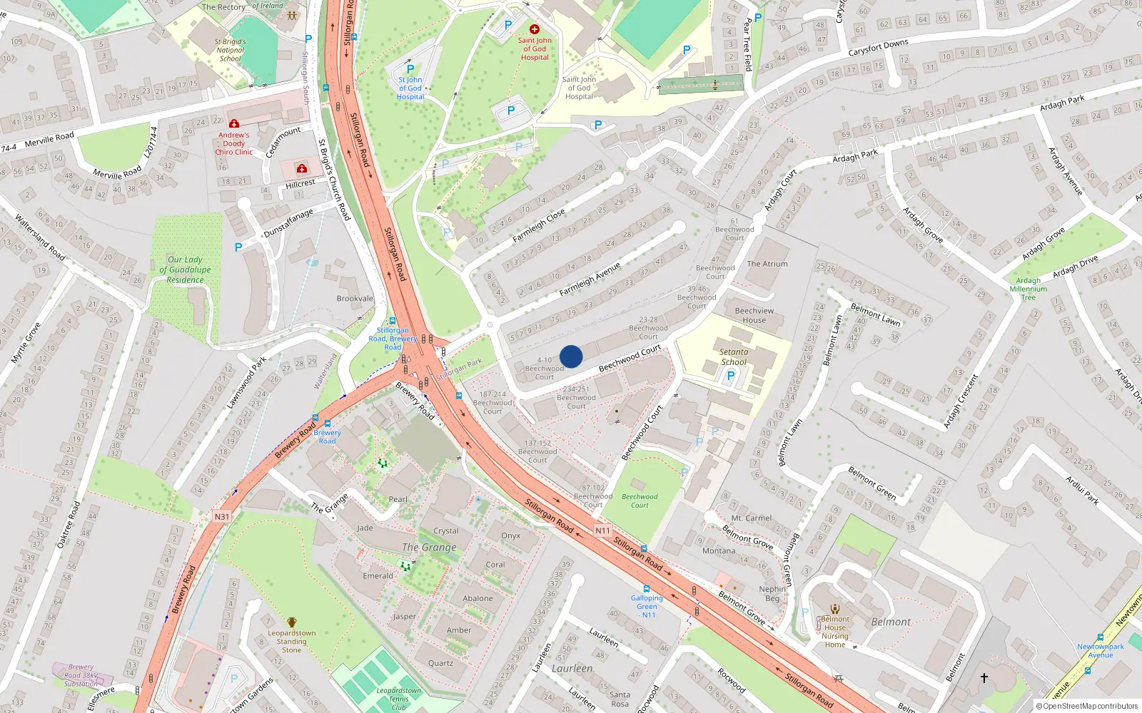 Overhead map showing the location of 12 Beechwood Court, Dublin