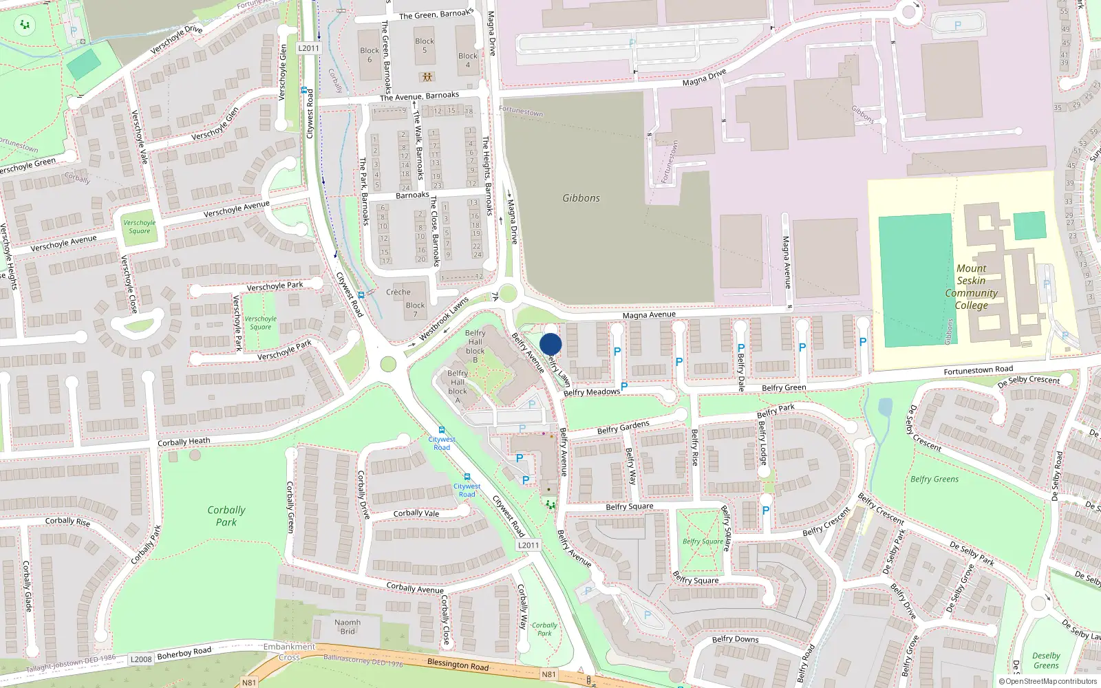 Overhead map showing the location of 12 Belfry Lawn, Dublin