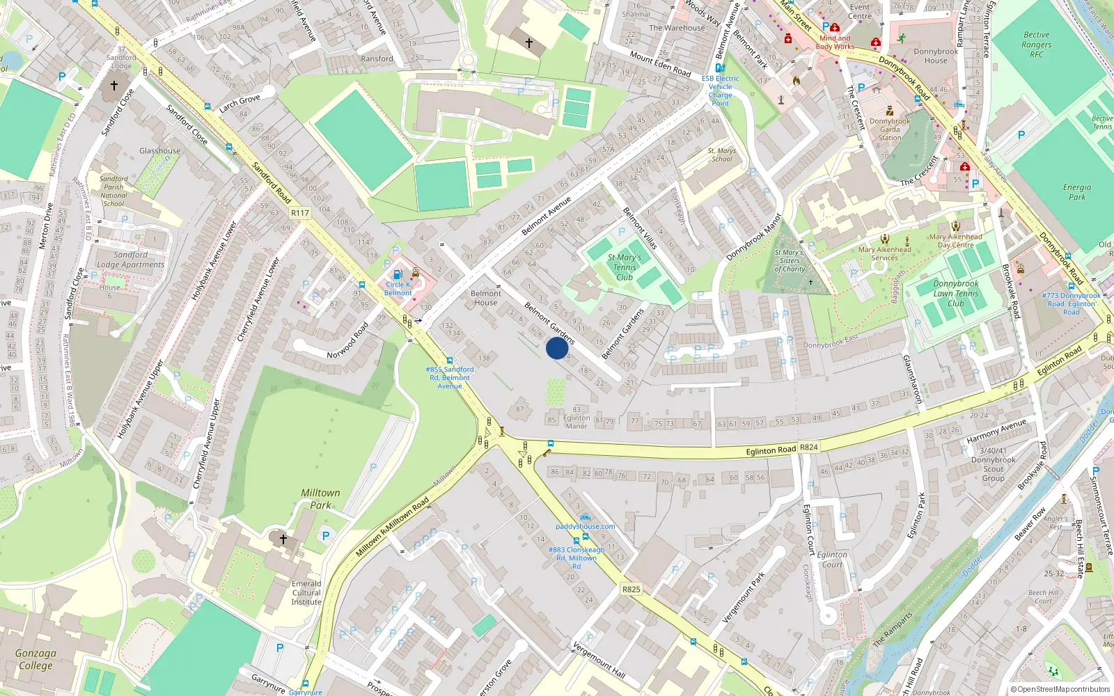 Overhead map showing the location of 12 Belmont Gardens, Donnybrook
