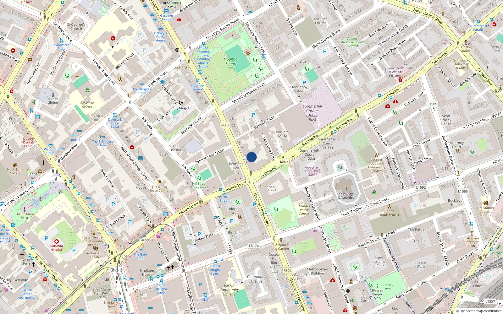 Overhead map showing the location of 12 Belmont, Lower Gardiner St, Dublin 1