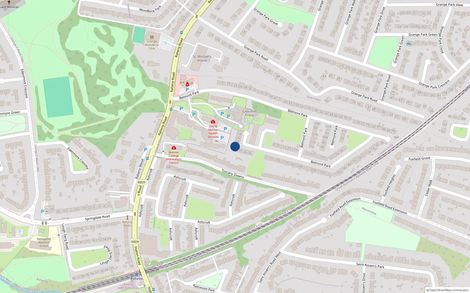 Overhead map showing the location of 12 Belmont Square, Raheny, Dublin 5