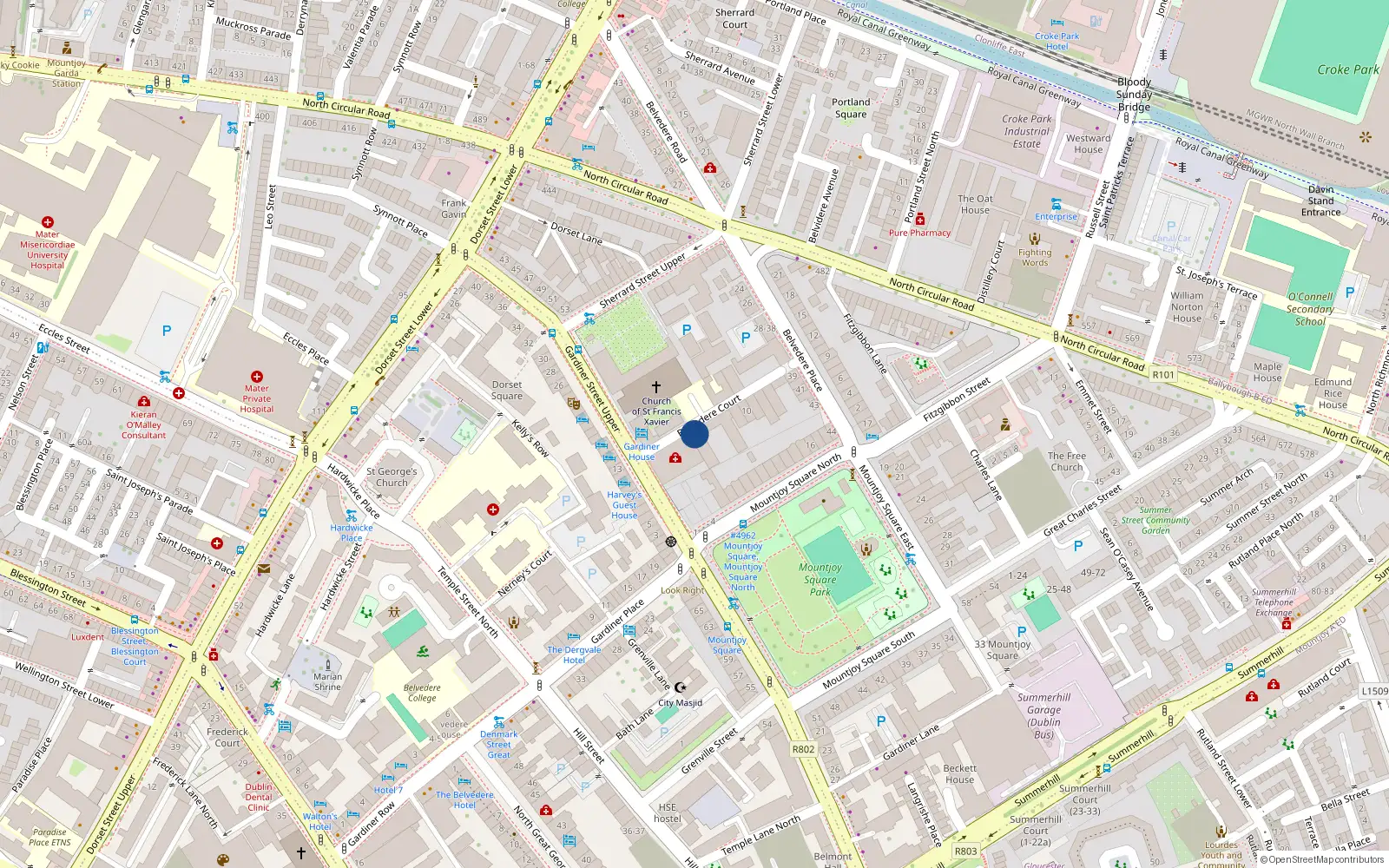 Overhead map showing the location of 12 Belvedere Court, Mountjoy Square, Dublin