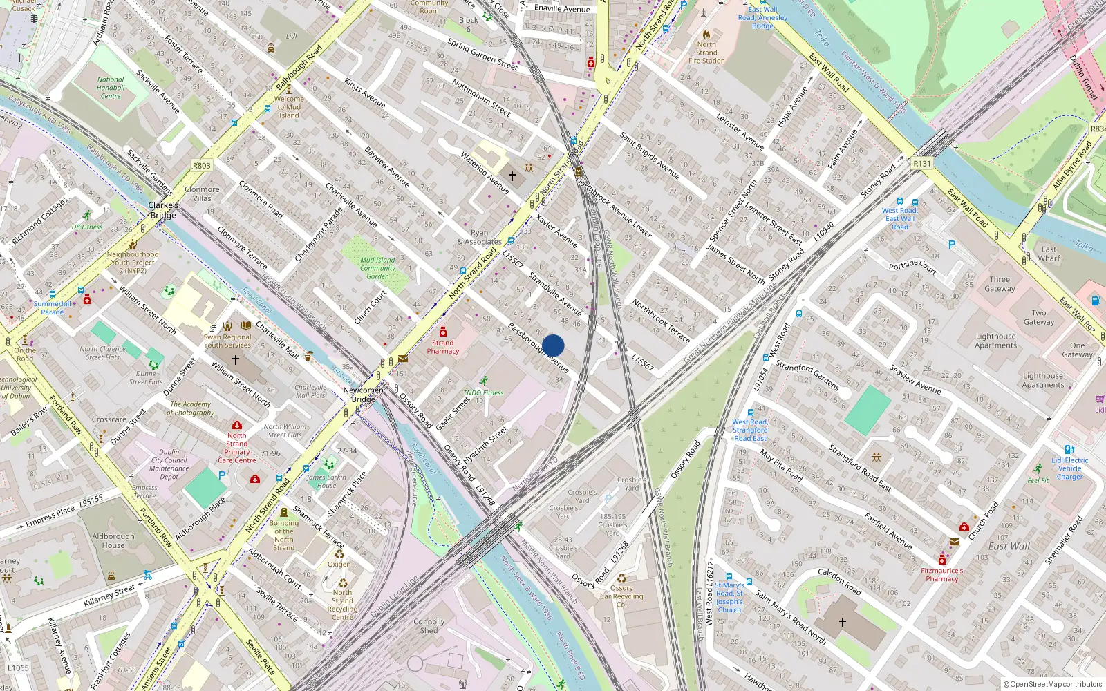Overhead map showing the location of 12 Bessborough Avenue, North Strand, Dublin 3