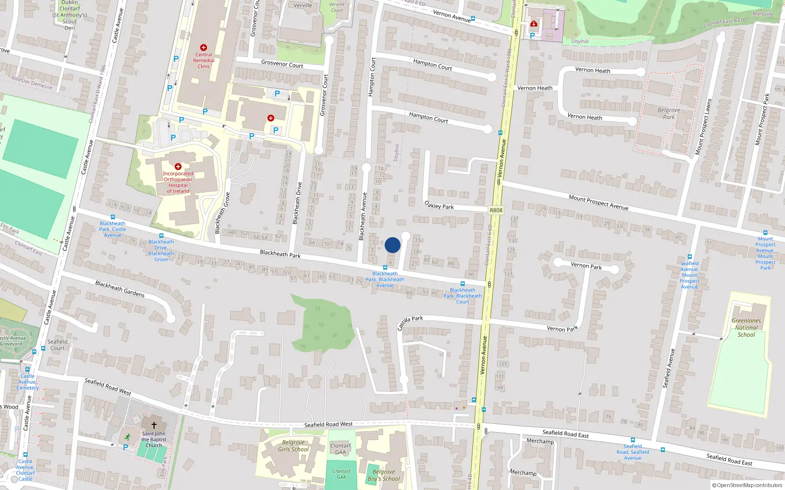 Overhead map showing the location of 12 Blackheath Court, Clontarf, Dublin 3