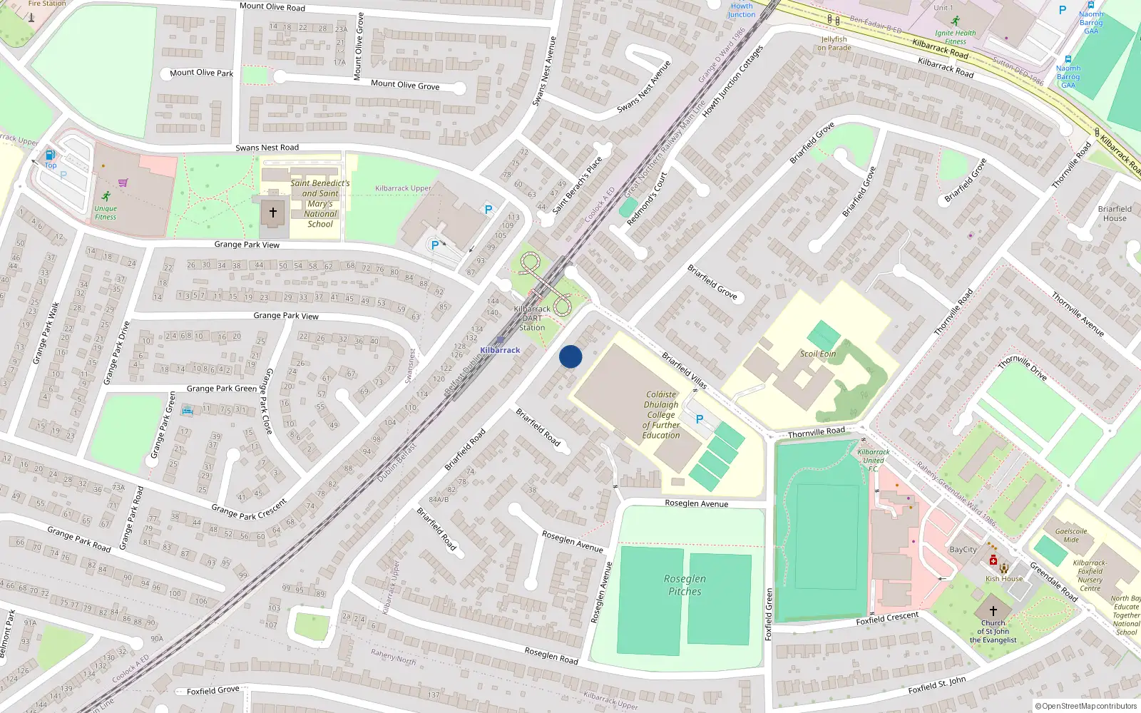 Overhead map showing the location of 12 Briarfield Road, Kilbarrack, Dublin 5