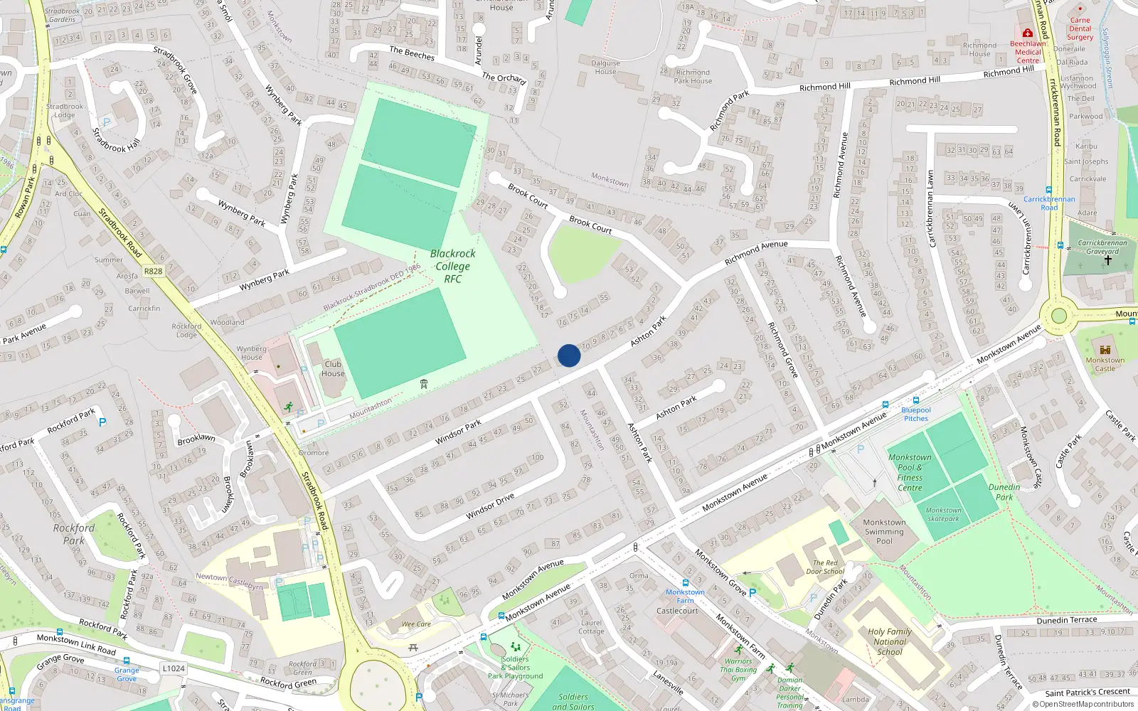 Overhead map showing the location of 12 Brook Court, Monkstown, Dublin