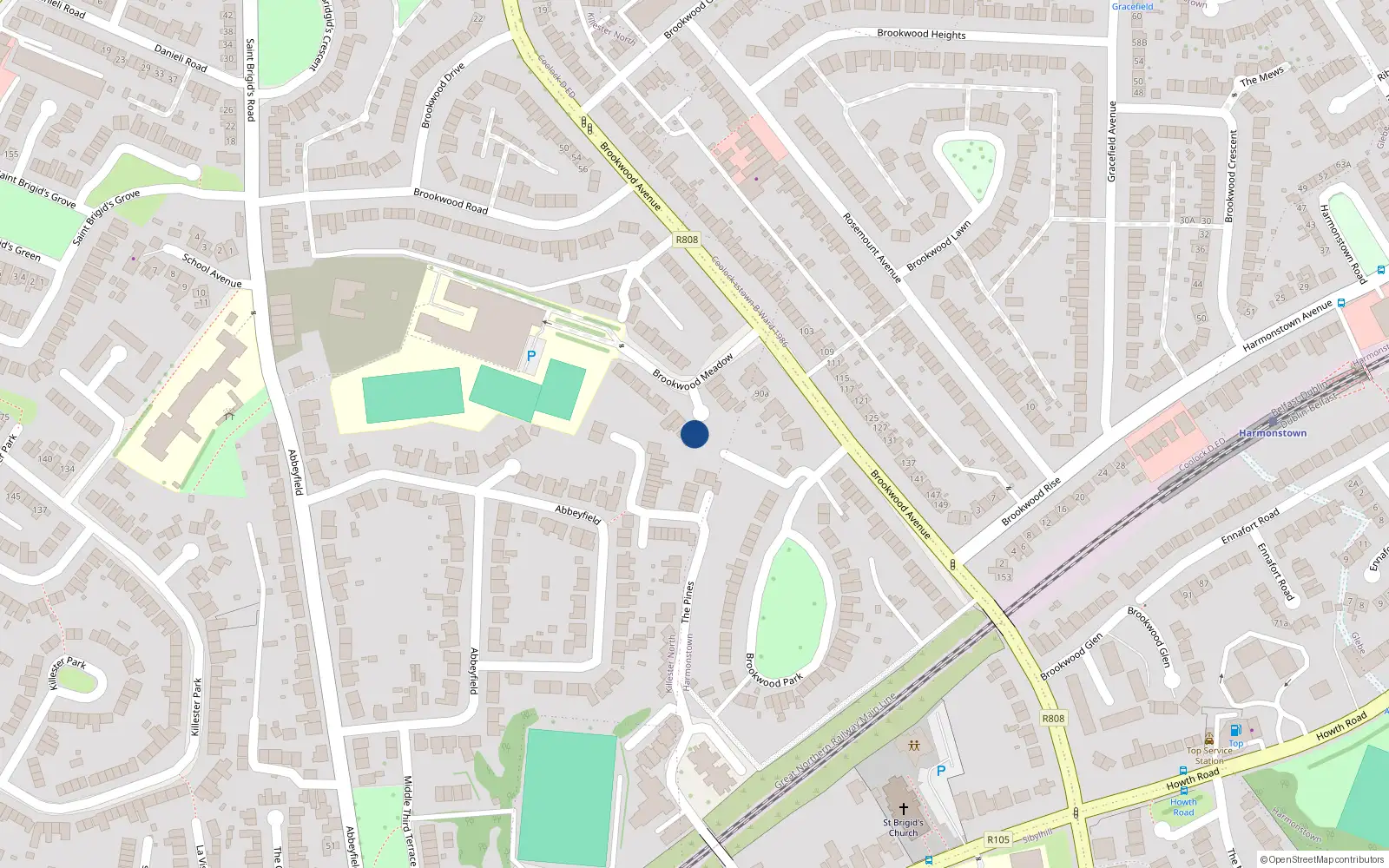 Overhead map showing the location of 12 Brookwood Hall, Dublin 5