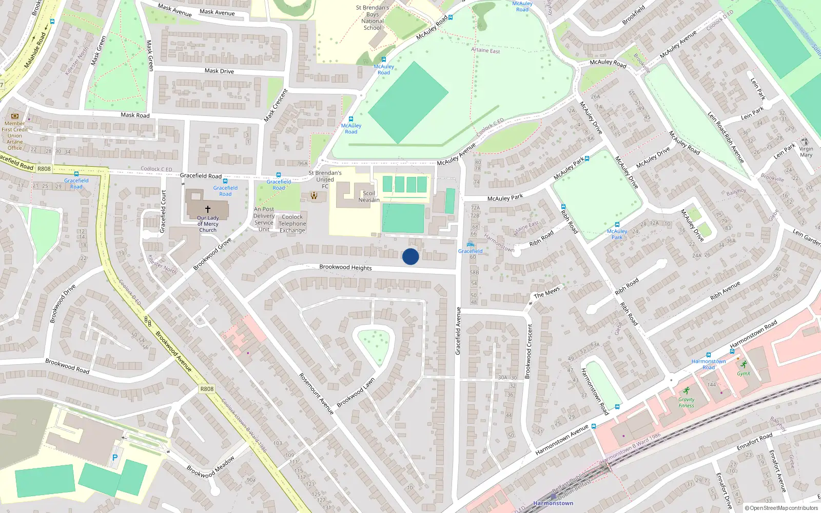 Overhead map showing the location of 12 Brookwood Heights, Artane, Dublin 5