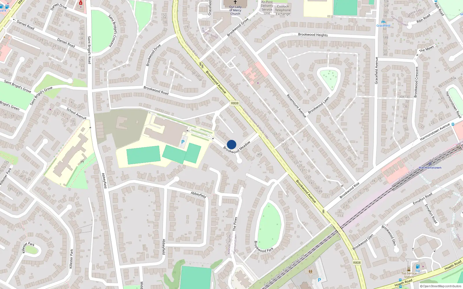Overhead map showing the location of 12 Brookwood Meadow, Artane, Dublin 5, D05vh72