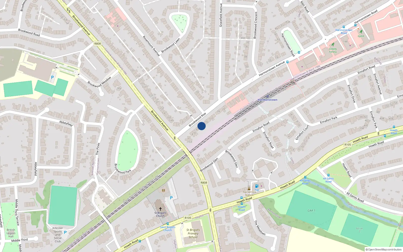 Overhead map showing the location of 12 Brookwood Rise, Artane, Dublin 5