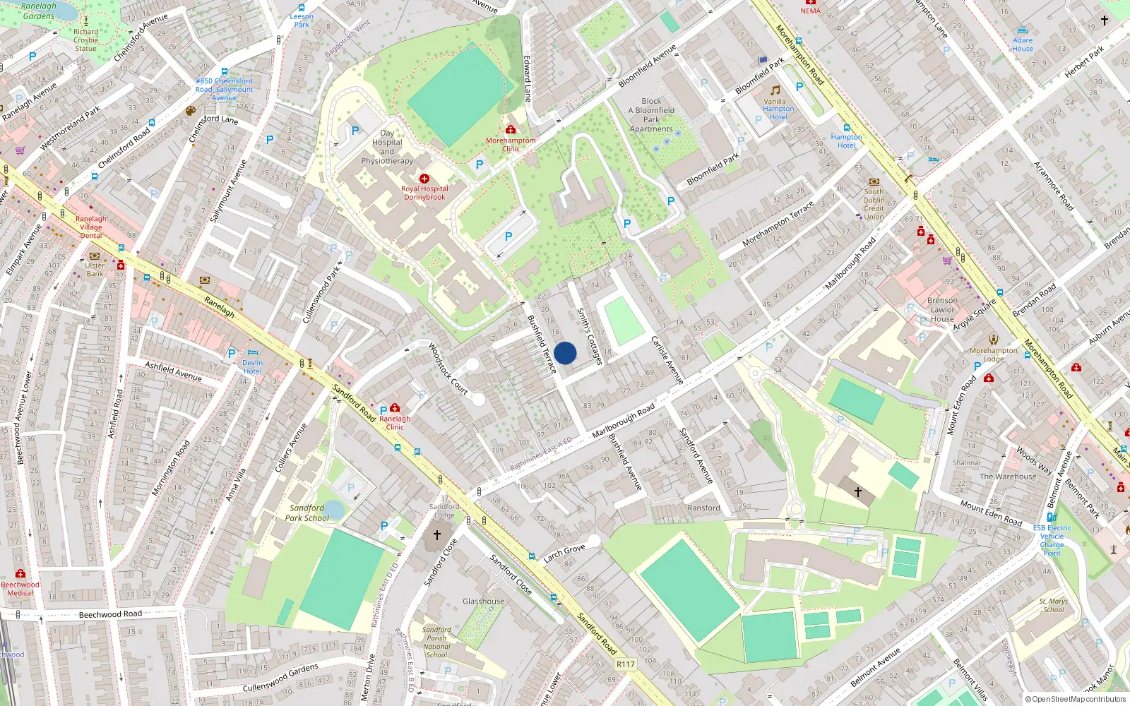Overhead map showing the location of 12 Bushfield Terrace, Donnybrook