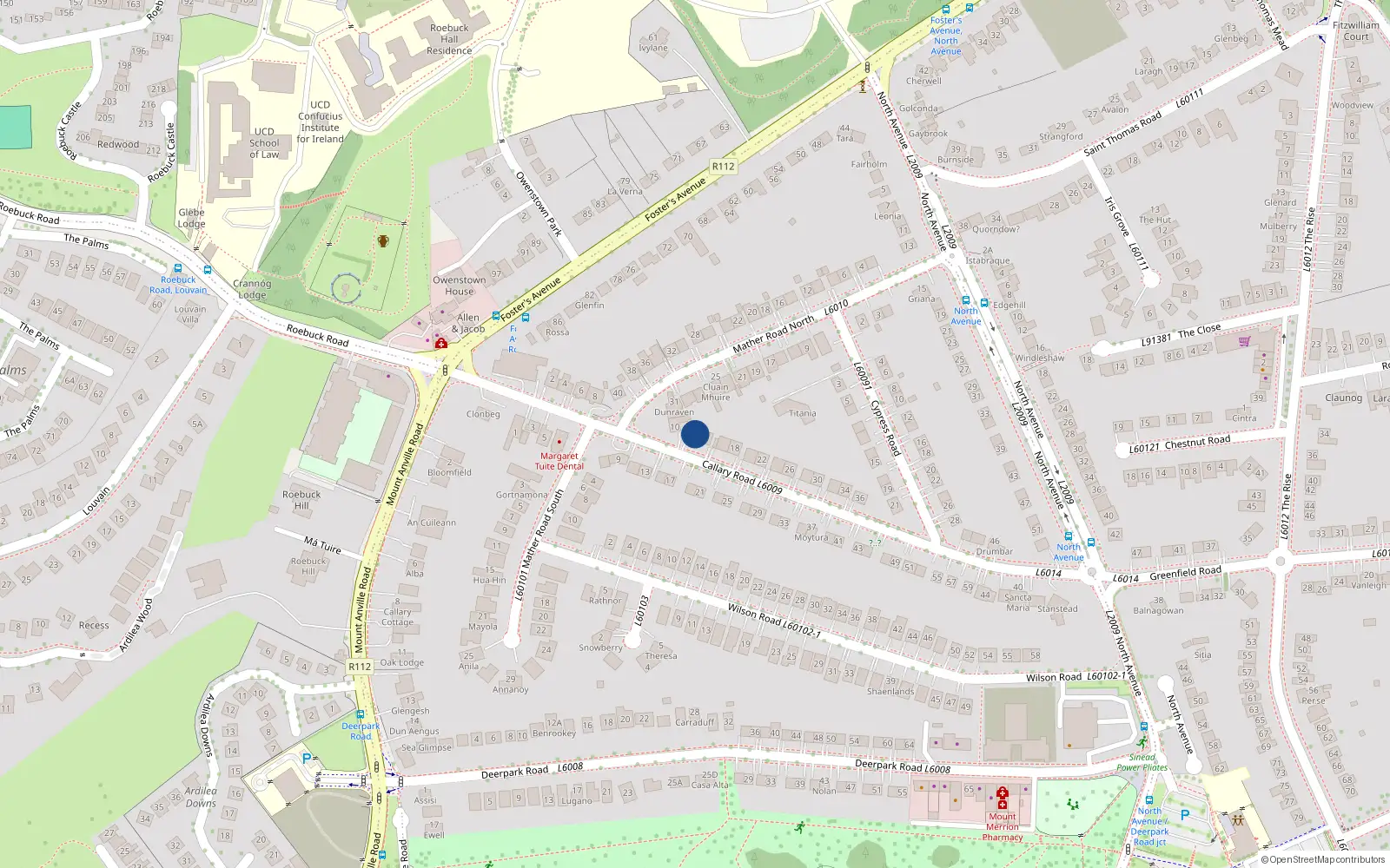 Overhead map showing the location of 12 Callary Road, Blackrock