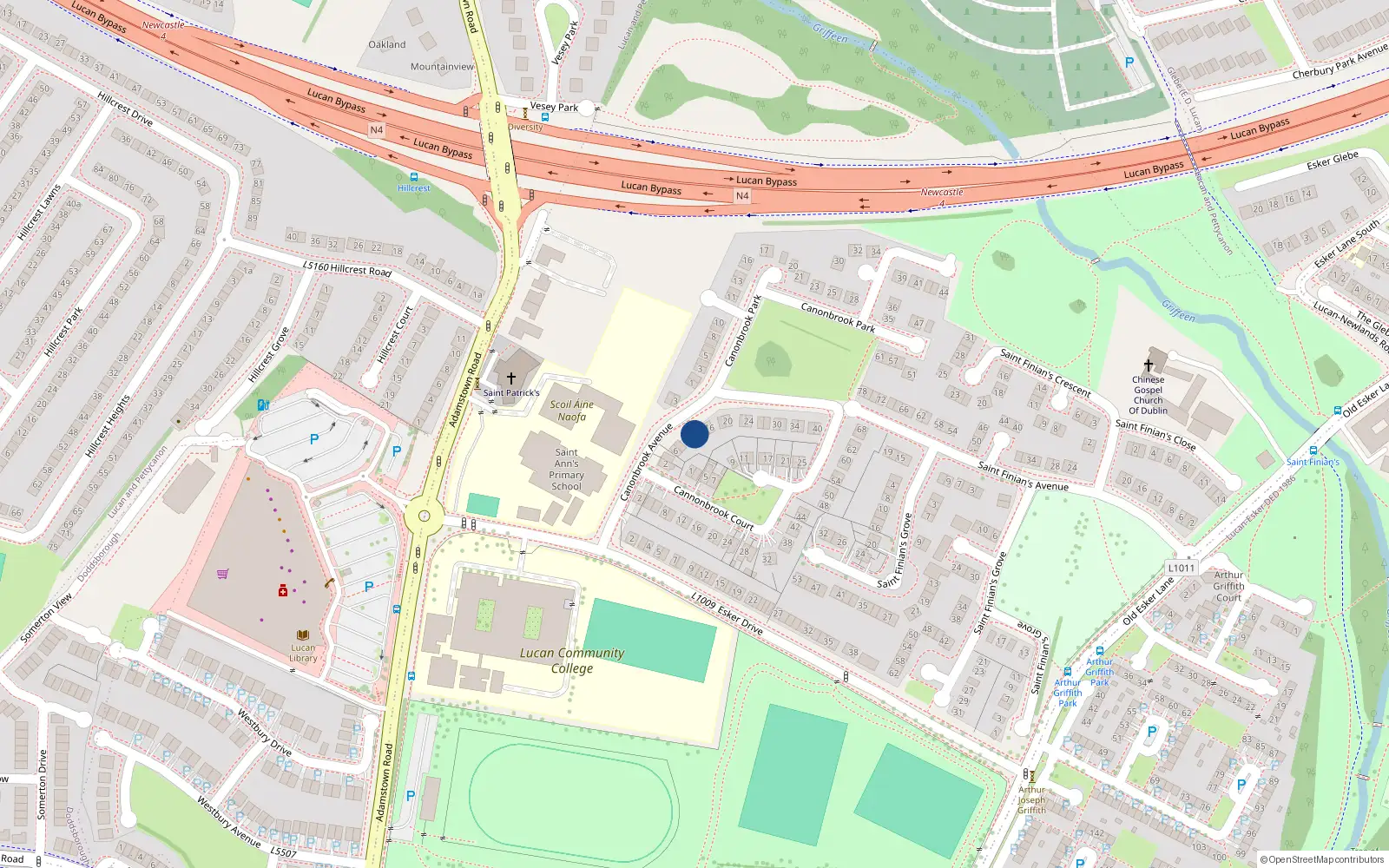 Overhead map showing the location of 12 Cannonbrook Avenue, Newcastle Road, Lucan
