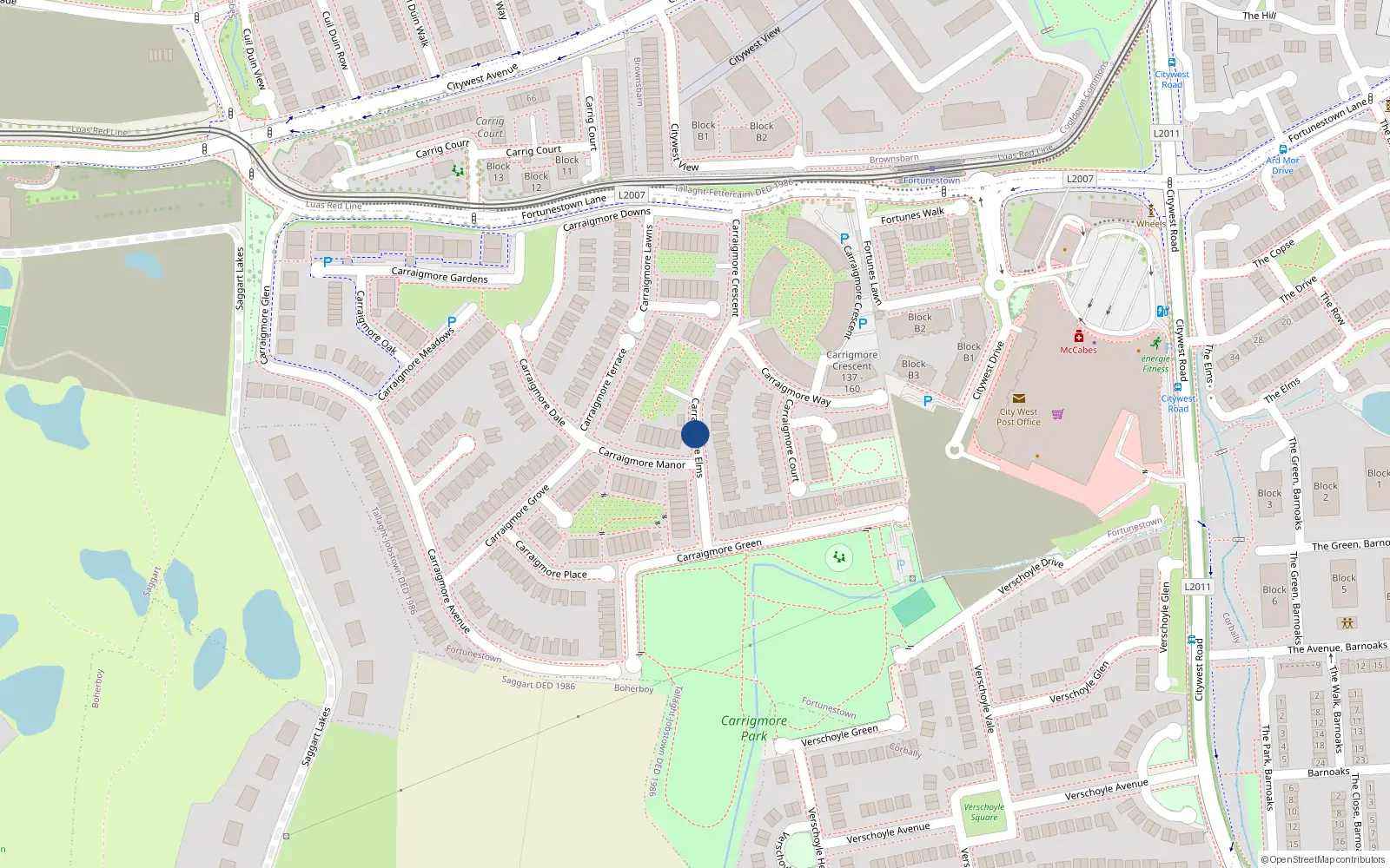 Overhead map showing the location of 12 Carrigmore Elms, Citywest