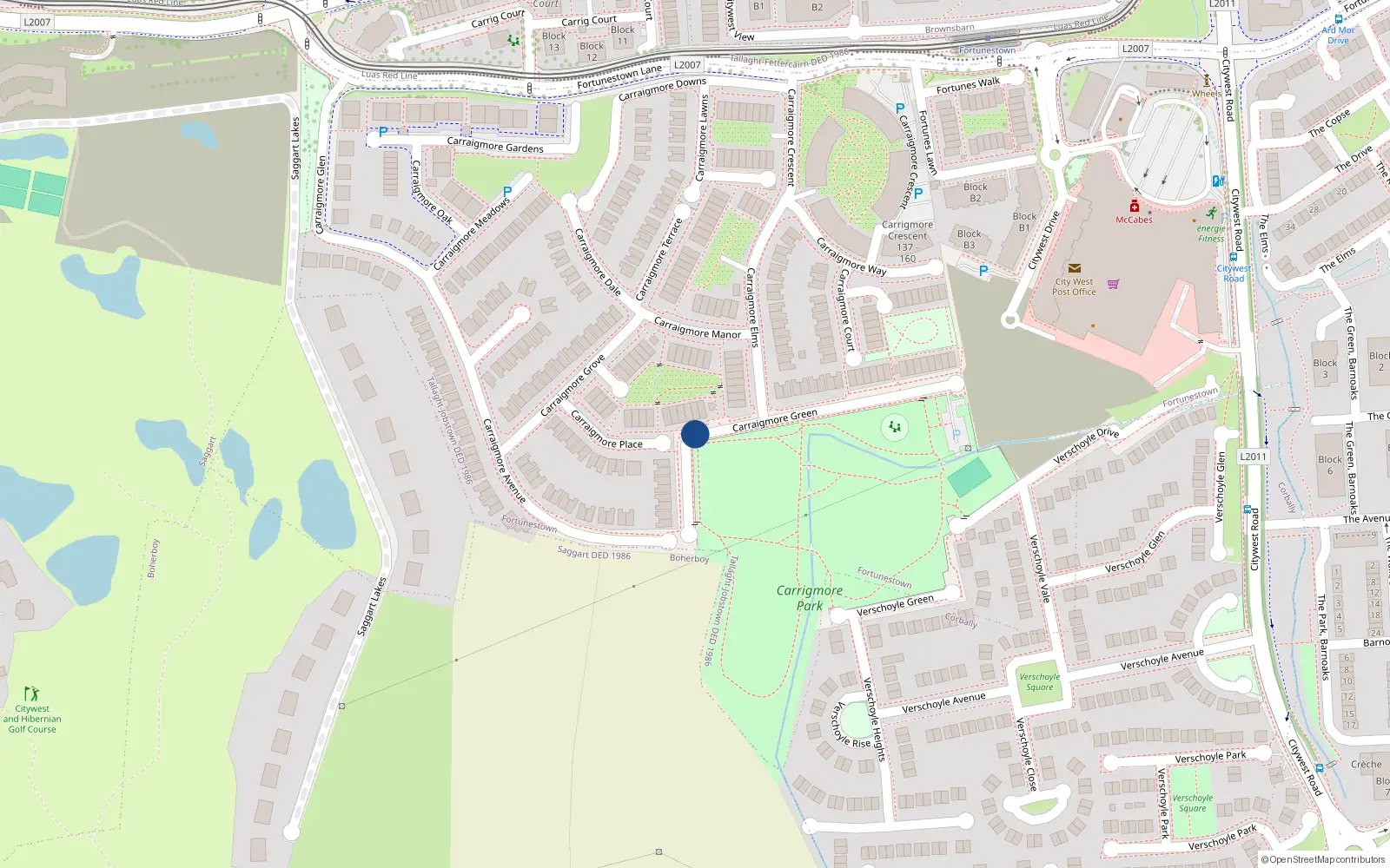 Overhead map showing the location of 12 Carrigmore Green, Saggart