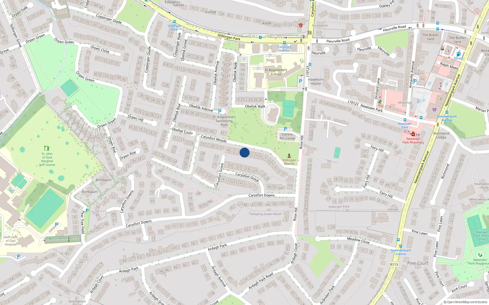 Overhead map showing the location of 12 Carysfort Woods, Blackrock
