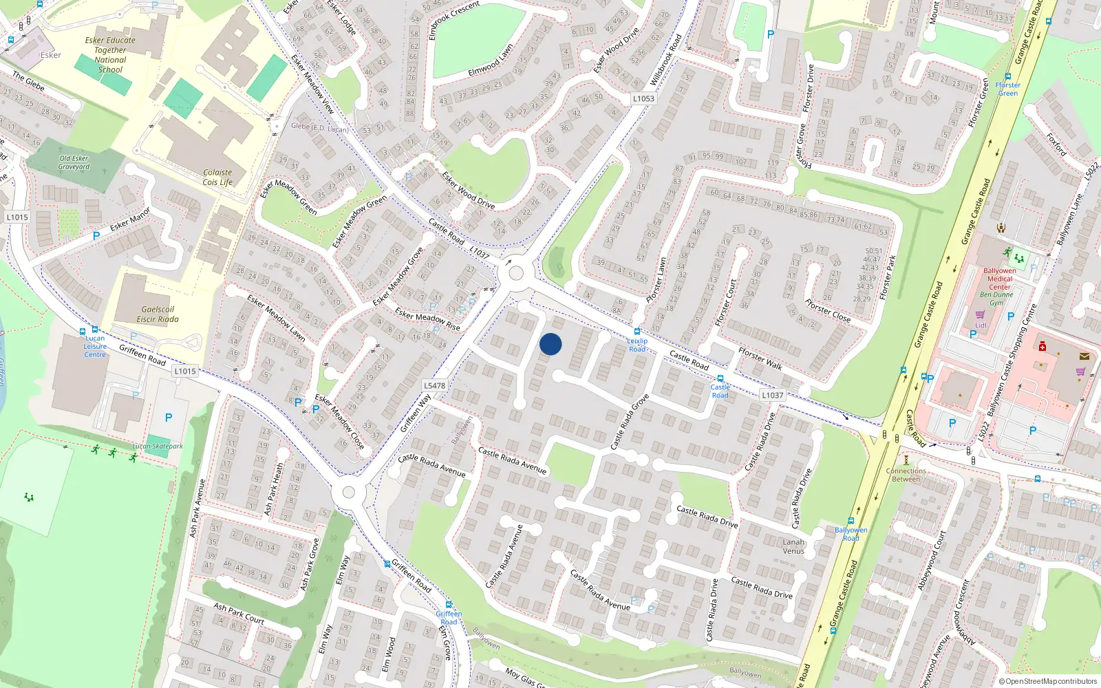 Overhead map showing the location of 12 Castle Riada Crescent, Lucan