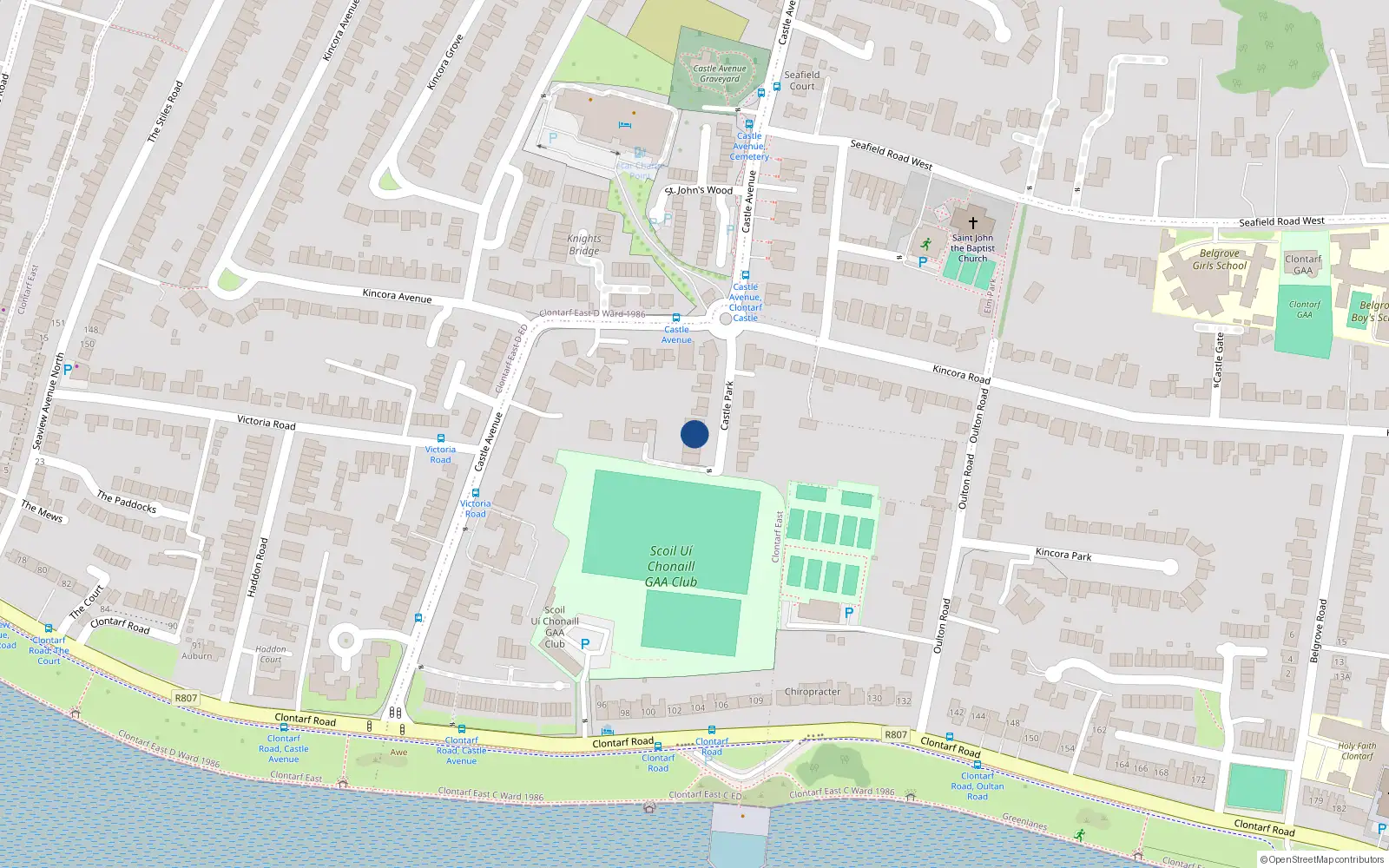 Overhead map showing the location of 12 Castle Road, Dublin 3