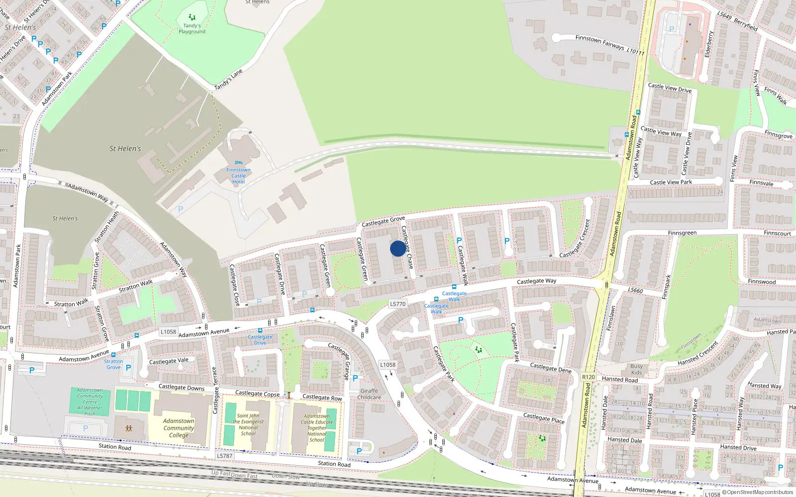 Overhead map showing the location of 12 Castlegate Chase, Lucan