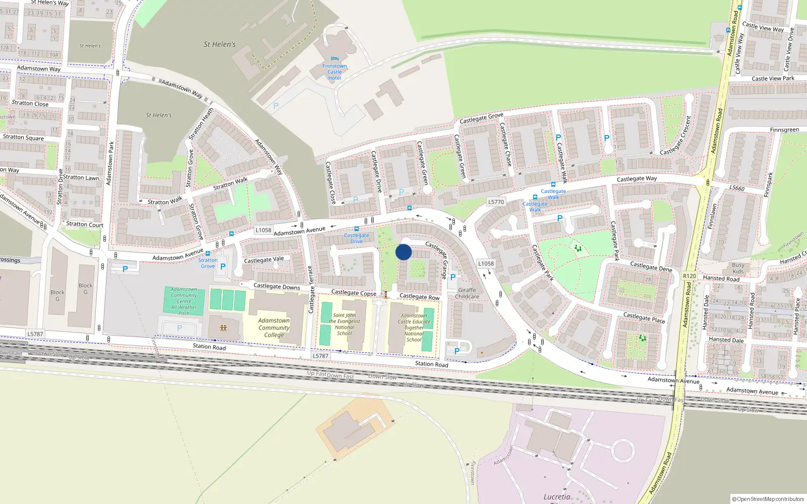 Overhead map showing the location of 12 Castlegate Grange, Adamstown, Dublin